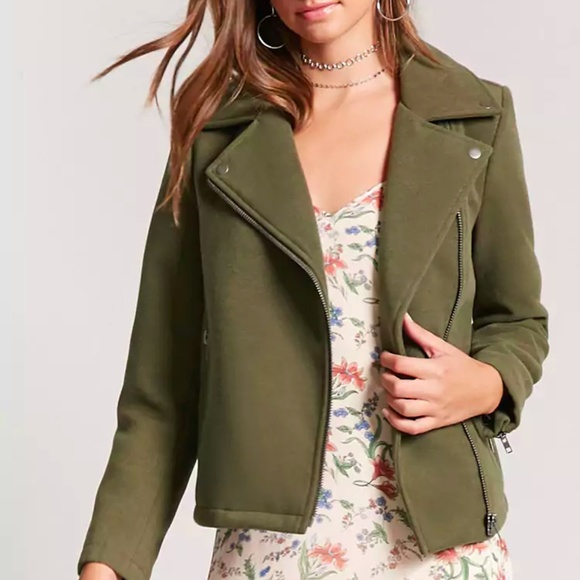 Forever 21 Jackets & Blazers - Forever 21 army green Moto Jacket